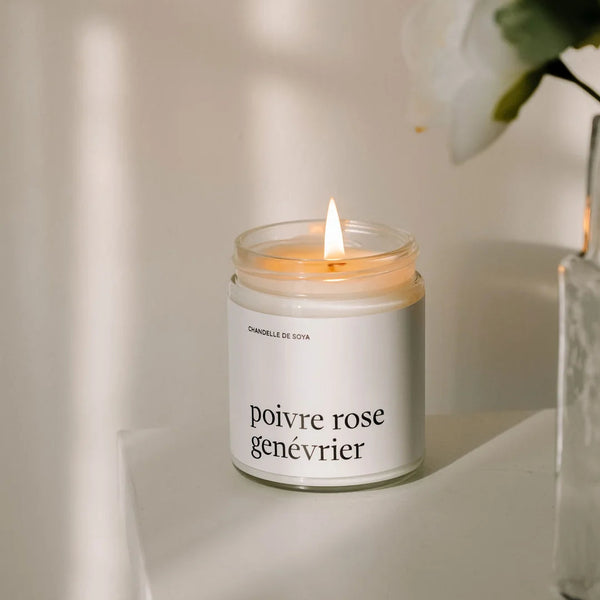 Bougie de soya - Poivre Rose Genévrier