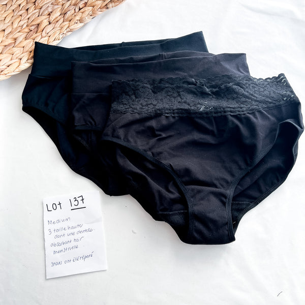 Lot 137 - Défaut - 3 Culotte menstruelle Taille haute M absorbant noir