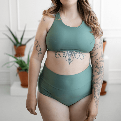 Bas de maillot de bain menstruel taille haute - Séquoia - Marie fil