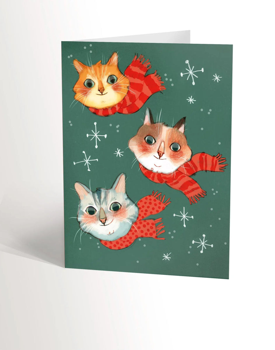 Carte de Noël 3 chats portant un foulard - Valérie Boivin Illustrations - Marie fil