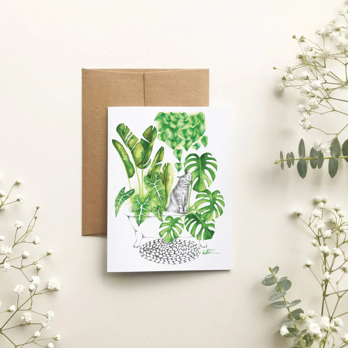 Carte de souhait - Chat dans la jungle par Katrinn Pelletier Illustration - Marie fil