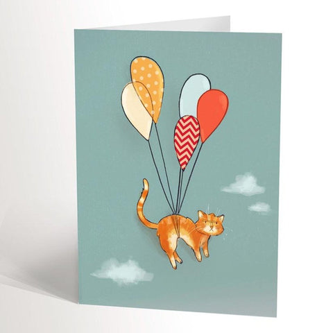 Carte de souhait chat grumpy ballons - Valérie Boivin Illustrations - Marie fil