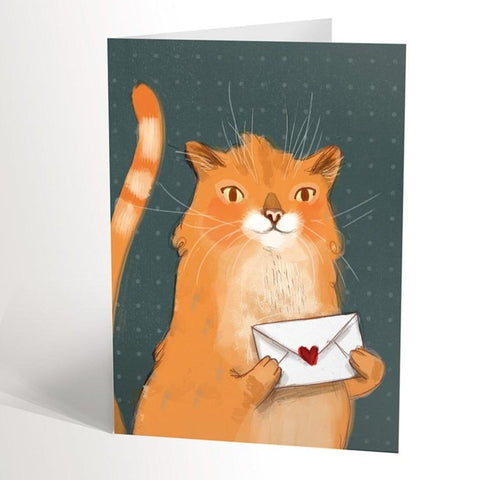 Carte de souhait chat roux avec lettre - Valérie Boivin Illustrations - Marie fil