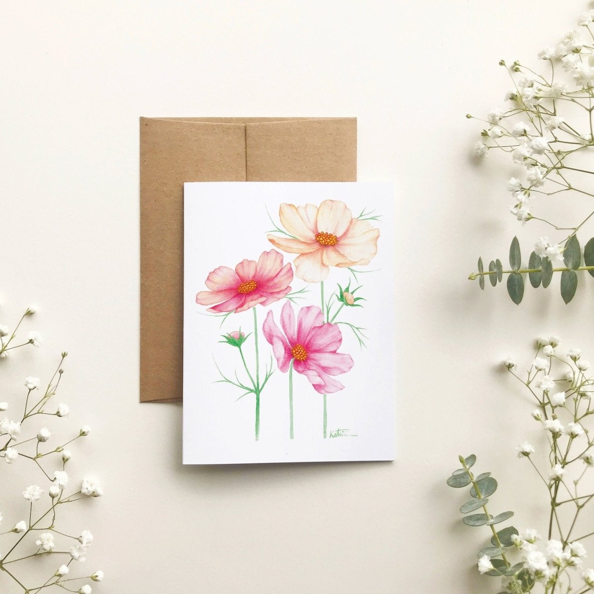 Carte de souhait - fleurs de Cosmos par Katrinn Pelletier Illustration - Marie fil