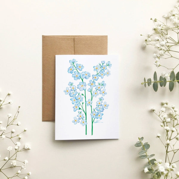 Carte de souhait - fleurs de myosotis par Katrinn Pelletier Illustration - Marie fil