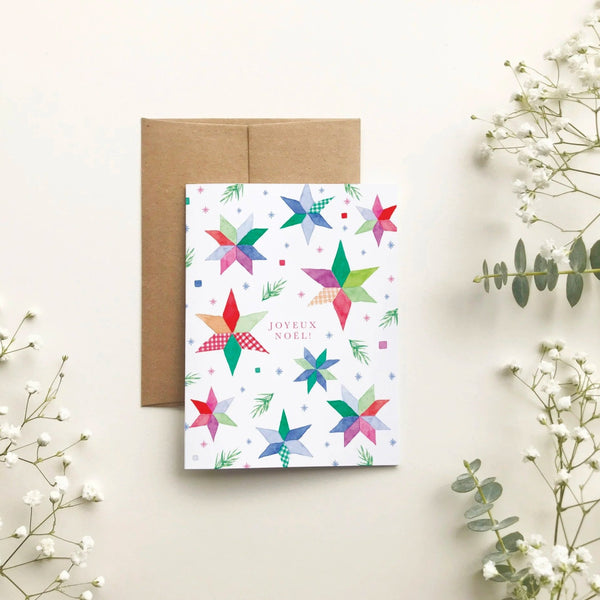Carte de souhait - Joyeux Noël étoilé par Katrinn Pelletier Illustration - Marie fil