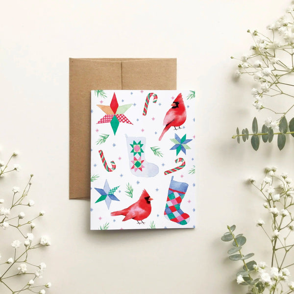 Carte de souhait - Motif cardinaux festifs par Katrinn Pelletier Illustration - Marie fil