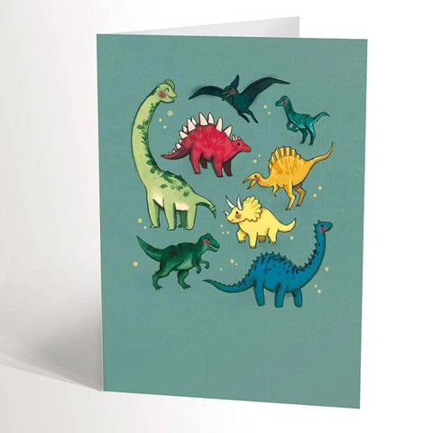 Carte de souhait tyrannosaure t - rex velociraptor diplodocus - Valérie Boivin Illustrations - Marie fil