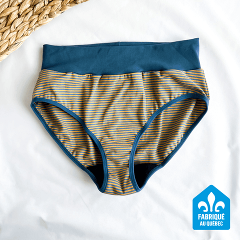 Culotte Menstruelle Bleu et Miel taille haute - Marie fil