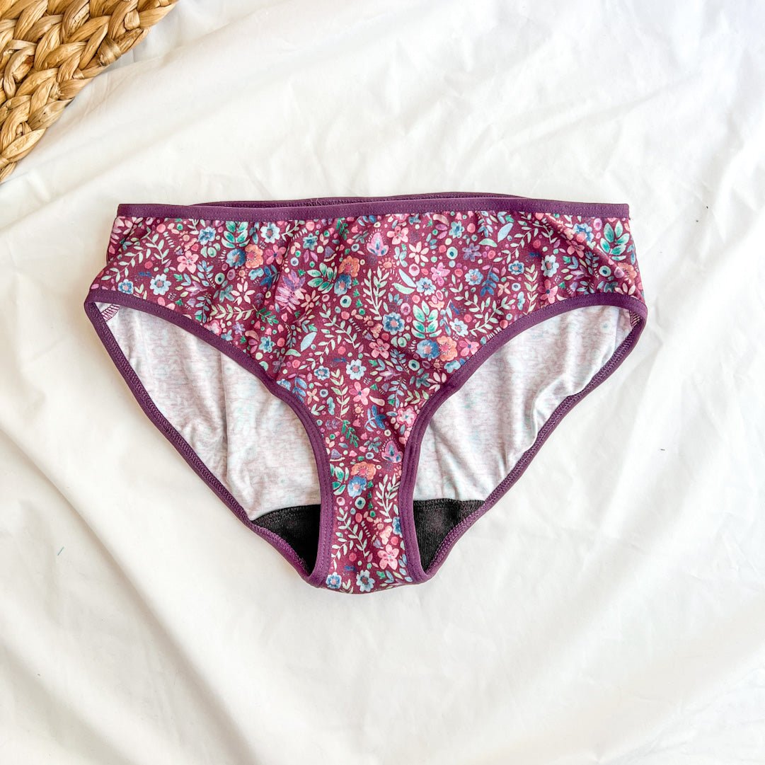 Culotte Menstruelle Fleurs mauves - Marie fil