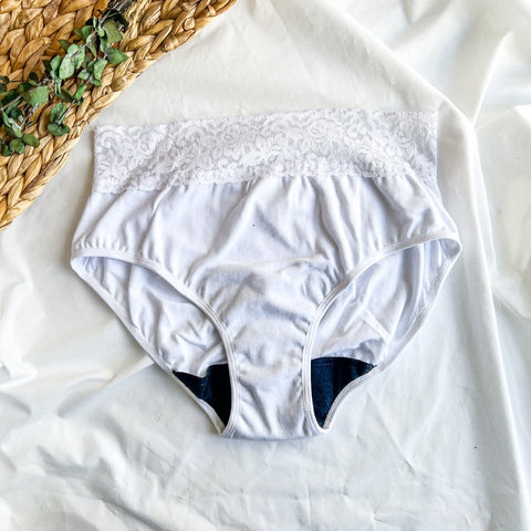 Culotte Menstruelle Haute Blanche avec Dentelle - Marie fil