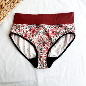 Culotte Menstruelle Taille Haute Fleurs Rouges - Marie fil