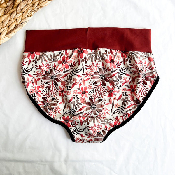 Culotte Menstruelle Taille Haute Fleurs Rouges - Marie fil