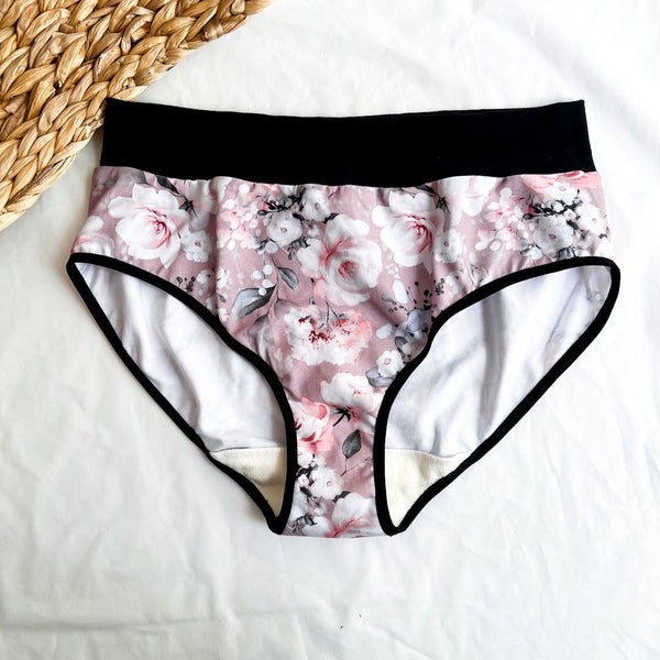 Culotte Menstruelle Taille Haute Fleurs Rouges - Marie fil