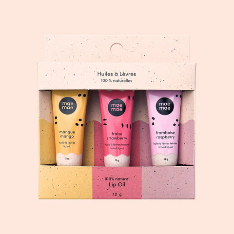 Ensemble huile à lèvres mangue fraise et framboise - Marie fil