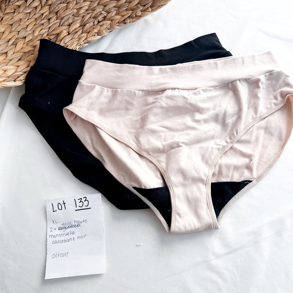 Lot 133 - Défaut - 2 Culotte menstruelle Taille haute XL absorbant noir - Marie fil