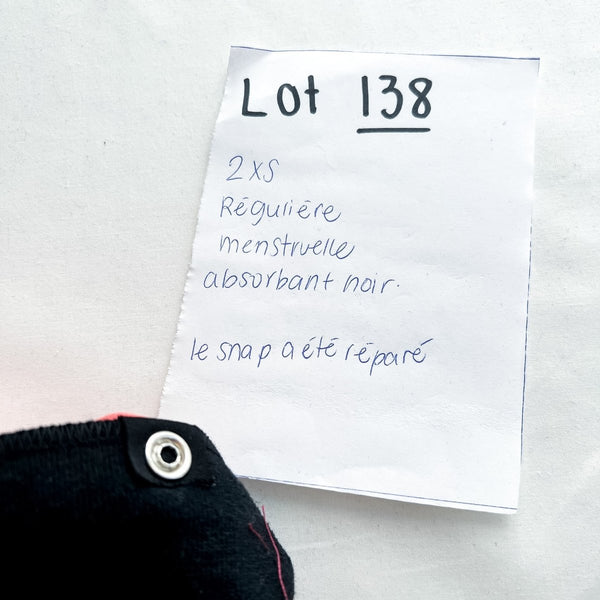 Lot 138 - Défaut - 1 Culotte menstruelle Régulière 2XS absorbant noir - Marie fil