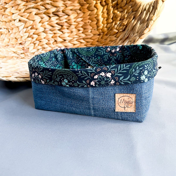 Panier en jeans recyclé - floral - Marie fil