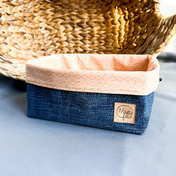 Panier en jeans recyclé - motif orangé - Marie fil