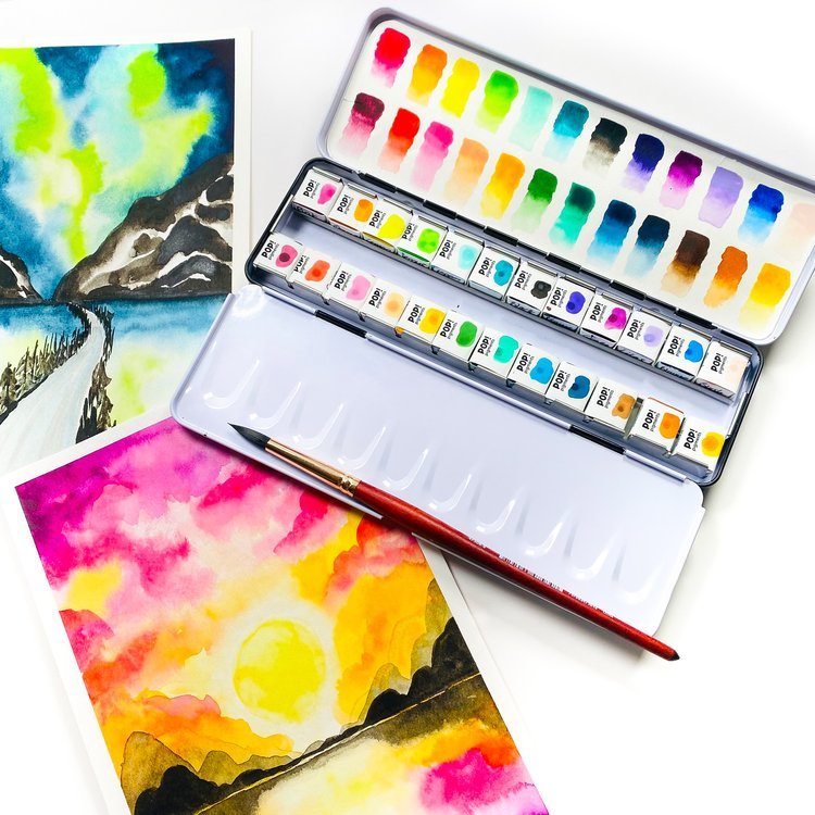 Kit Aquarelle Premium Pinturale - 24 Couleurs Godets + Boîte Bois + Chiffon - Pour Artistes