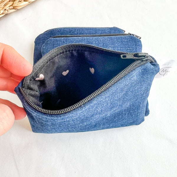 Porte - monnaie à zipper en jeans - projet retailles - Marie fil