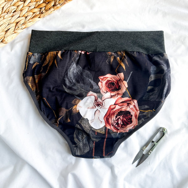 Culotte Menstruelle Monstera et roses Taille haute - Marie fil
