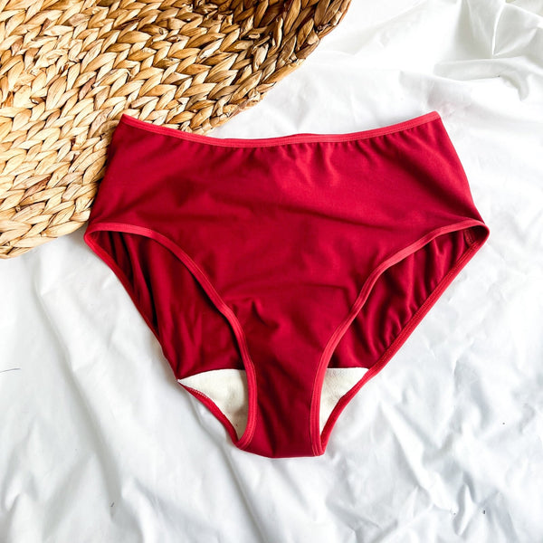 Culotte Menstruelle Taille Haute + Rouge - Marie fil